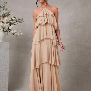 Khaki Elegant Women's Romantic Wedding Maxi Dress